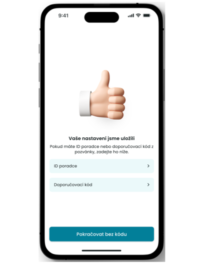 Úvod zakládání účtu - vložení kódu pro uplatnění výhod člena odborů